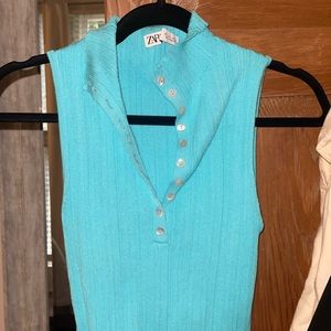 Zara teal blue tennis-style top. Comfortable material.